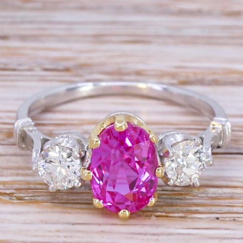 fig 1. Art Deco 2.47 Carat Burmese Pink Sapphire & Diamond Trilogy Ring, circa 1920