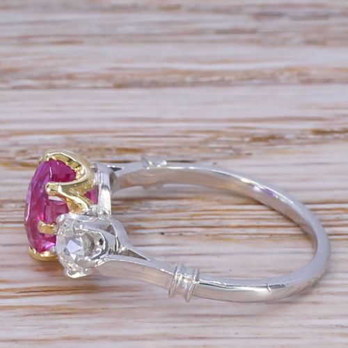 fig 2. Art Deco 2.47 Carat Burmese Pink Sapphire & Diamond Trilogy Ring, circa 1920