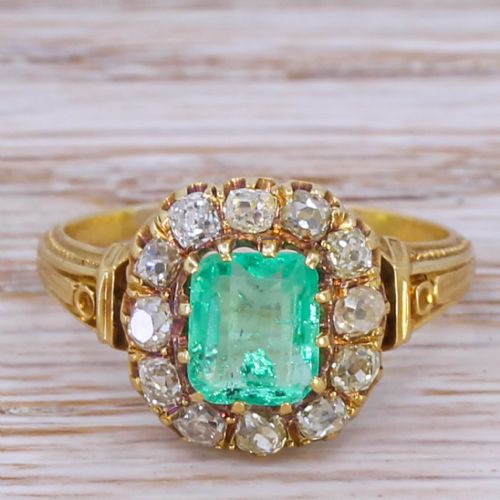 fig 1. Art Nouveau 1.00 Carat Emerald & 0.72 Carat Diamond Ring, circa 1900