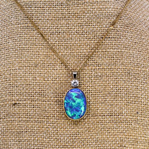 fig 2. Mid Century 10.75 Carat Black Opal & Diamond Pendant, circa 1950