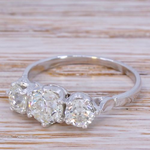 Art Deco 1.53 Carat Old Cut Diamond Trilogy Ring, Circa 1935