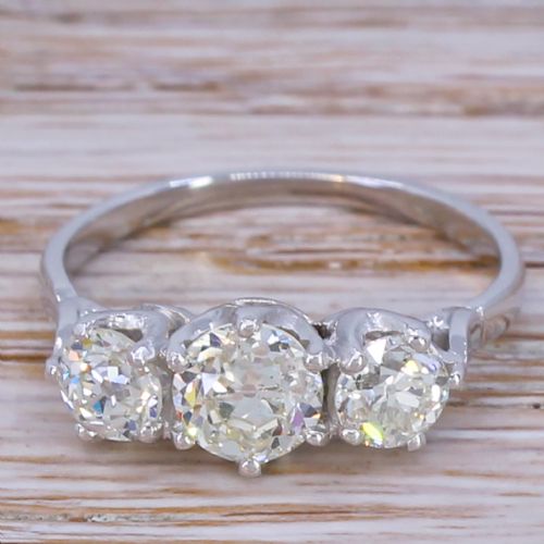 fig 1. Art Deco 1.53 Carat Old Cut Diamond Trilogy Ring, circa 1935