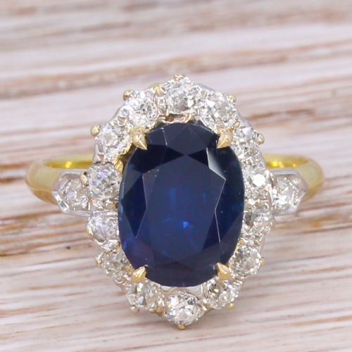 fig 1. Art Deco 3.59 Carat Sapphire & Diamond Cluster Ring, circa 1940