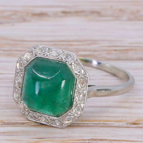 Art Deco 2.31 Carat Cabochon Emerald Ring, Circa 1935