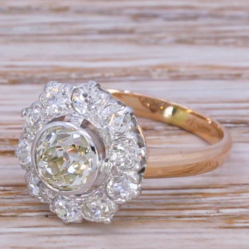 Edwardian 1.84 Carat Old Cut Diamond Cluster Ring, Circa 1910