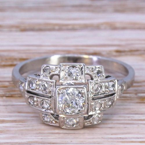 fig 1. Art Deco 1.21 Carat Old Cut Diamond Cluster Ring, circa 1935