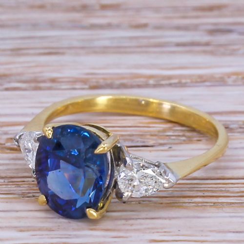 Mid Century 3.60 Carat Ceylon Sapphire & Pear Cut Diamond Ring