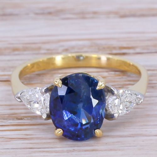 fig 1. Mid Century 3.60 Carat Ceylon Sapphire & Pear Cut Diamond Ring