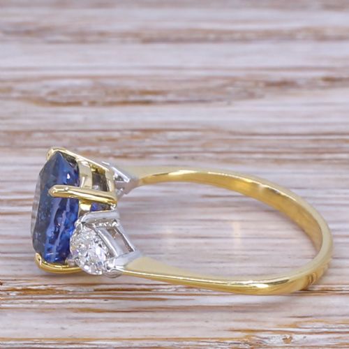 fig 2. Mid Century 3.60 Carat Ceylon Sapphire & Pear Cut Diamond Ring