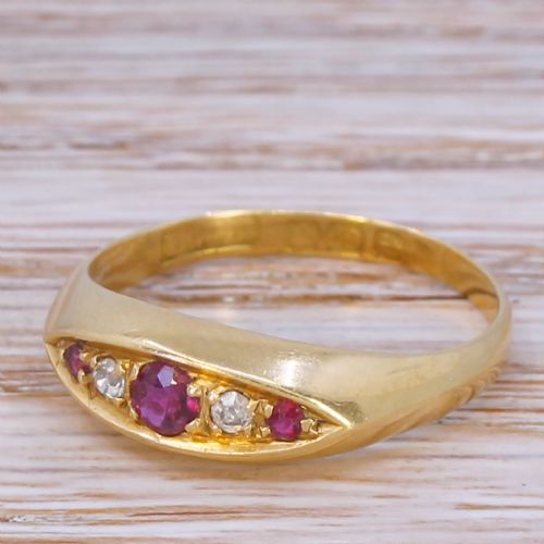 Art Deco Ruby & Diamond Five Stone Ring, Dated 1915