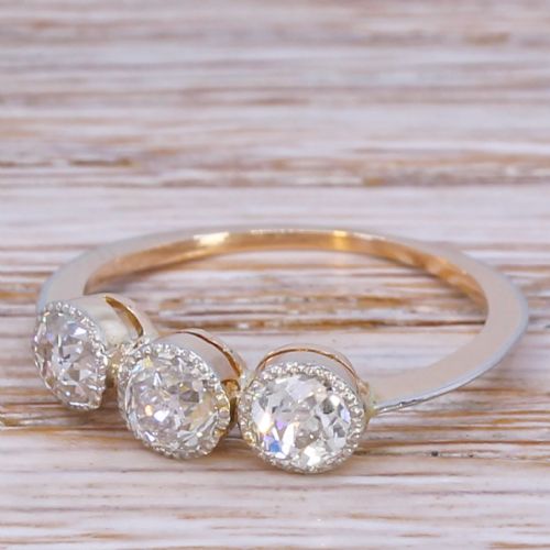 Edwardian 1.16 Carat Old Cut Diamond Trilogy Ring, Circa 1910