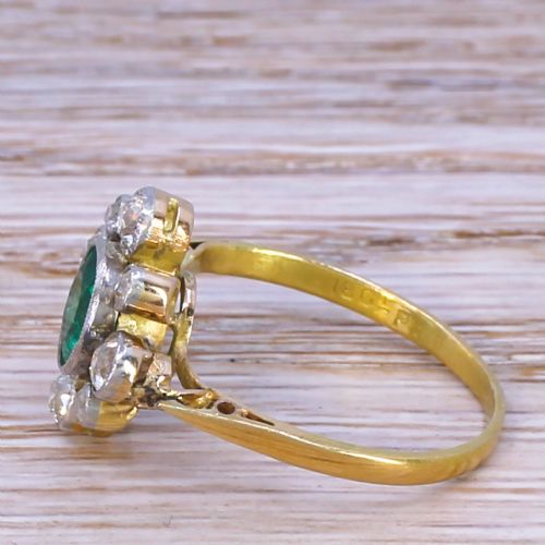 fig 2. Art Deco 0.80 Carat Minor Oil Colombian Emerald & Old Cut Diamond Ring, circa 1920