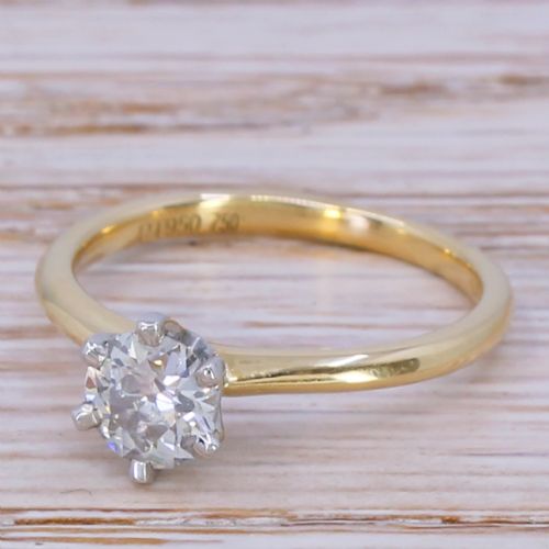 0.51 Carat Old Cut Diamond Engagement Ring, 18k Yellow Gold & Platinum