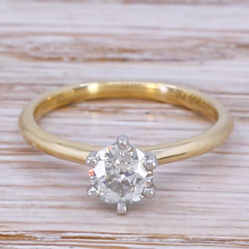 fig 1. 0.51 Carat Old Cut Diamond Engagement Ring, 18k Yellow Gold & Platinum