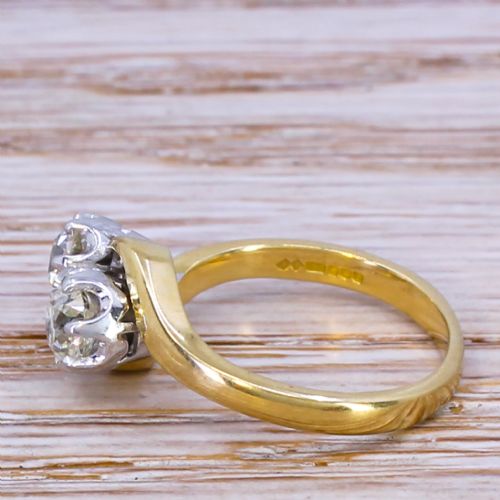 fig 1. 0.97 Carat Old Cut Diamond Two Stone Ring, 18k Gold