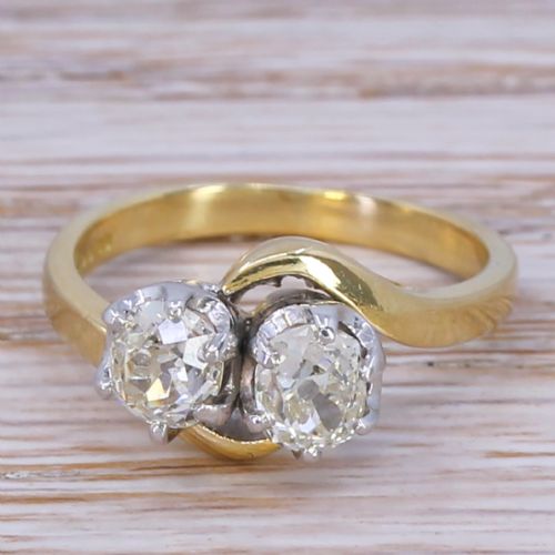 fig 3. 0.97 Carat Old Cut Diamond Two Stone Ring, 18k Gold