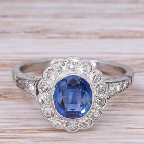 fig 1. Art Deco 1.10 Carat Sapphire & 0.60 Carat Diamond Cluster Ring, circa 1940