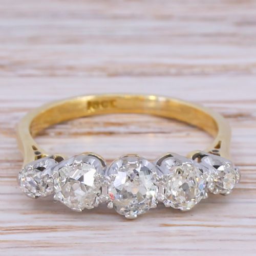 fig 1. Mid Century 0.86 Carat Old Cut Diamond Five Stone Ring, circa 1955