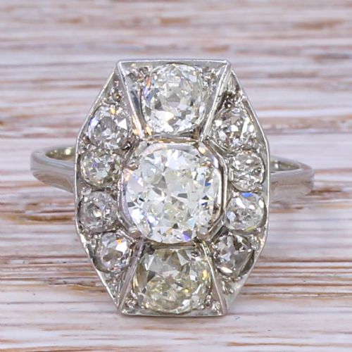 fig 1. Art Deco 2.62 Carat Old Cut Diamond Cluster Ring, circa 1935