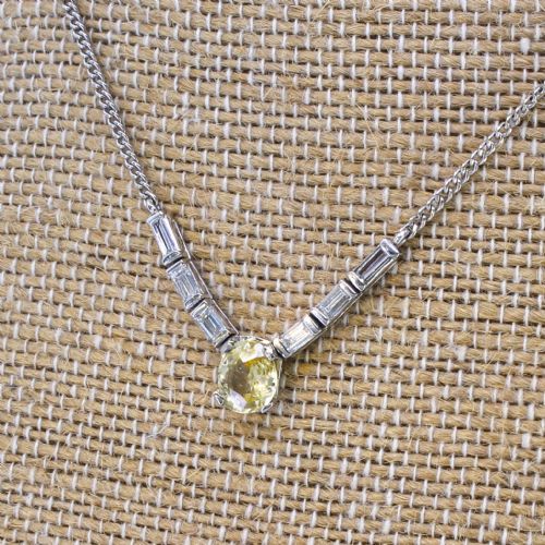 Mid Century 1.53 Carat Ceylon Yellow Sapphire & Diamond Necklace, Circa 1960