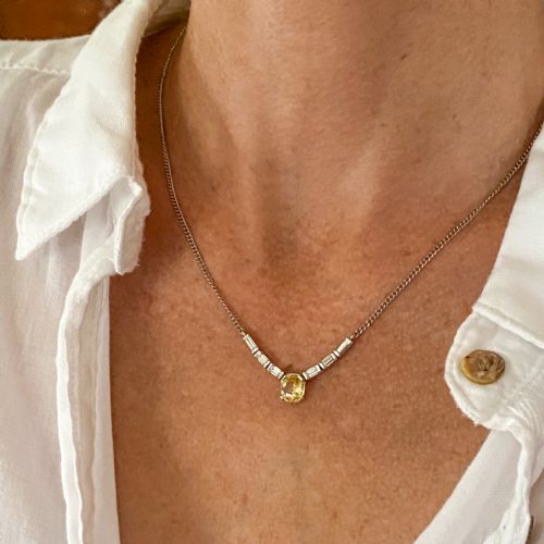 fig 1. Mid Century 1.53 Carat Ceylon Yellow Sapphire & Diamond Necklace, circa 1960