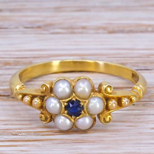 fig 1. Victorian Seed Pearl & Sapphire Cluster Ring, circa 1890