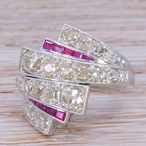 Art Deco 3.26 Carat Old Cut Diamond & Ruby Dress Ring, Circa 1935