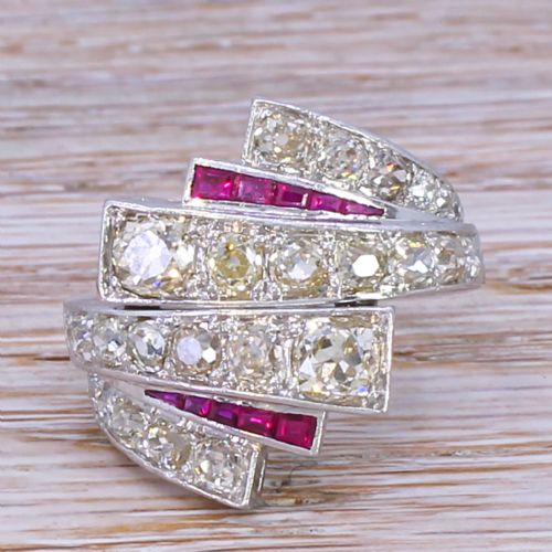 fig 1. Art Deco 3.26 Carat Old Cut Diamond & Ruby Dress Ring, circa 1935
