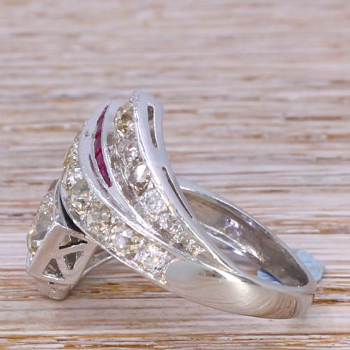 fig 2. Art Deco 3.26 Carat Old Cut Diamond & Ruby Dress Ring, circa 1935