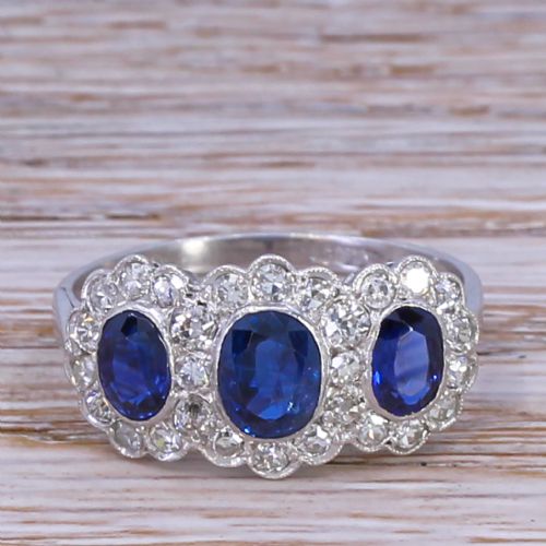 fig 1. Art Deco 1.70 Carat Sapphire & 0.76 Carat Diamond Triple Cluster Ring, circa 1935