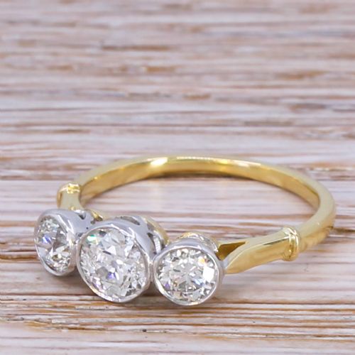 Art Deco 1.12 Carat Old Cut Diamond Trilogy Ring, Circa 1940