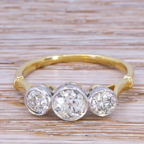 fig 1. Art Deco 1.12 Carat Old Cut Diamond Trilogy Ring, circa 1940