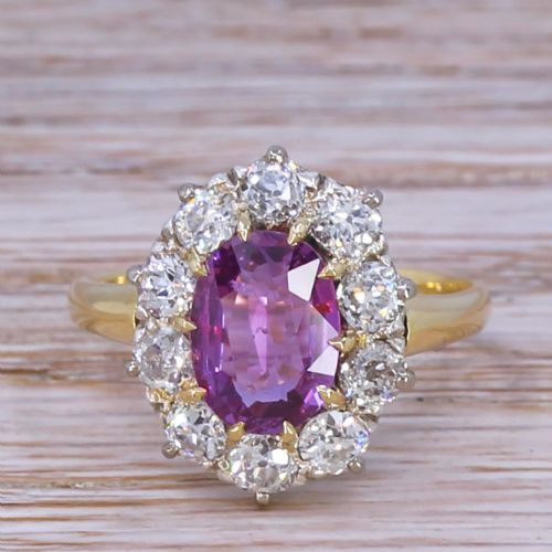 fig 1. Victorian 2.06 Carat Natural Pink Sapphire & Old Cut Diamond Cluster Ring, circa 1900