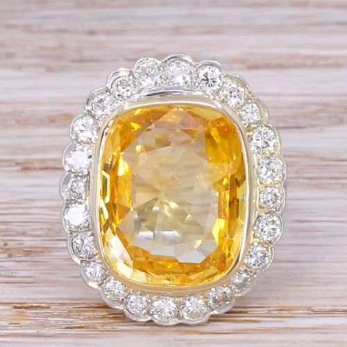 fig 1. Retro 14.48 Carat Ceylon Yellow Sapphire & Diamond Ring, circa 1950