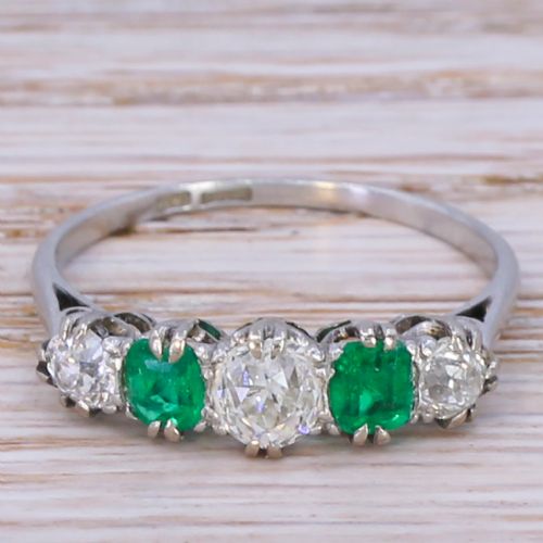 fig 1. Art Deco 0.86 Carat Diamond & 0.75 Carat Emerald Five Stone Ring, circa 1920