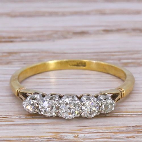fig 1. Art Deco 0.55 Carat Old Cut Diamond Five Stone Ring, circa 1940