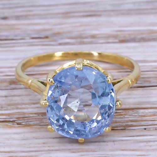 fig 1. Art Deco 5.35 Carat Natural Ceylon Sapphire Solitaire Ring, circa 1920