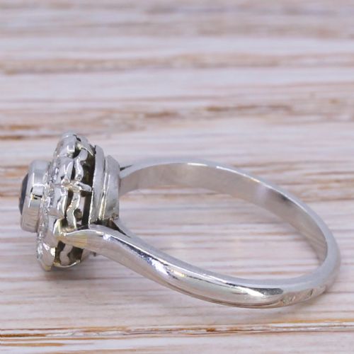fig 2. Mid Century 0.45 Carat Sapphire & 0.30 Carat Diamond Target Cluster Ring, circa 1950