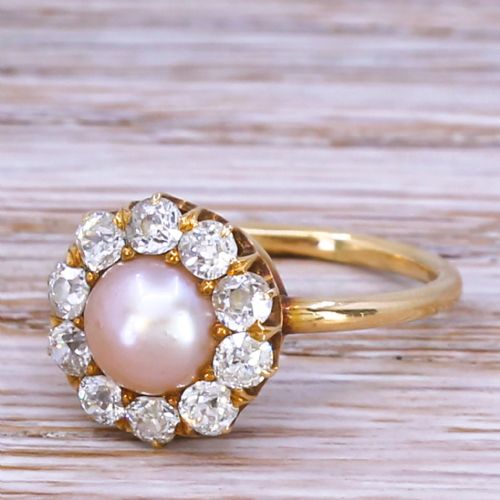 Art Deco Pearl & Old Cut Diamond Cluster Ring, Circa 1930