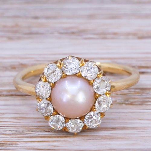 fig 1. Art Deco Pearl & Old Cut Diamond Cluster Ring, circa 1930