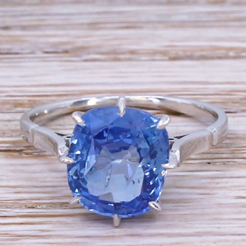 fig 1. Art Deco 4.95 Carat Natural Ceylon Sapphire Solitaire Ring, circa 1925