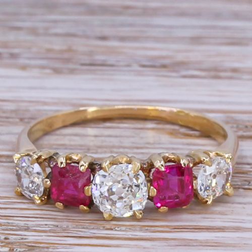 fig 1. Edwardian 0.78 Carat Diamond & 0.68 Carat Ruby Five Stone Ring, circa 1910
