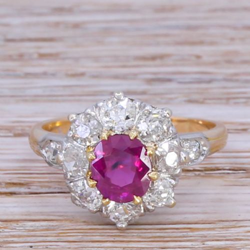 fig 1. Art Deco 1.06 Carat Mong Hsu Burmese Ruby & Diamond Cluster Ring, circa 1935