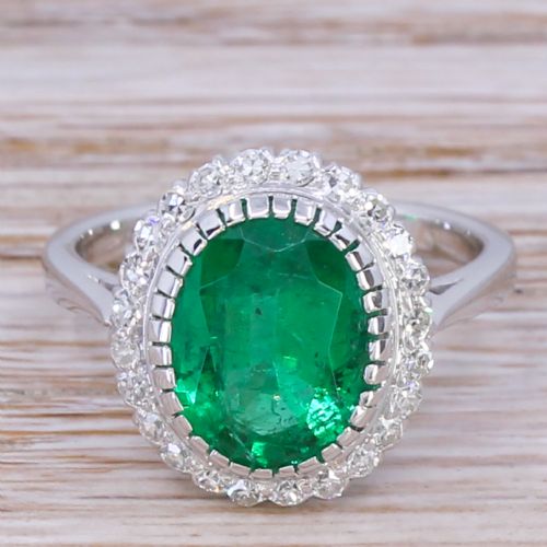 fig 1. Mid Century 3.20 Carat Emerald & Diamond Cluster Ring, circa 1965