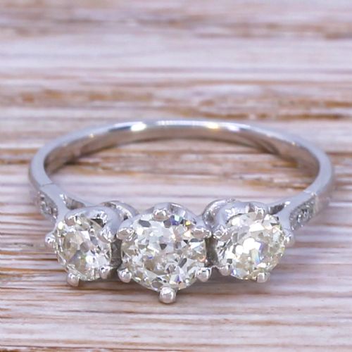 fig 1. Art Deco 1.08 Carat Old Cut Diamond Trilogy Ring, circa 1935
