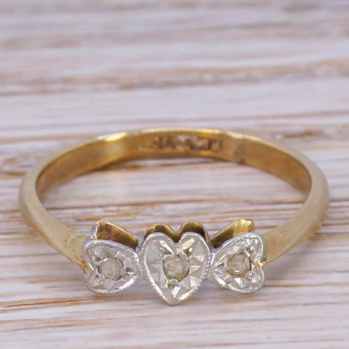 fig 1. Mid Century Rose Cut Diamond Trilogy Heart Ring, circa 1960