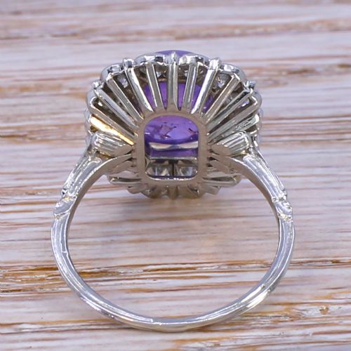 fig 3. Mid Century 5.84 Carat Natural Ceylon Purple Cabochon Sapphire & Diamond Ring, circa 1950