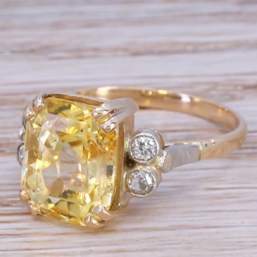 Art Deco 7.02 Carat Ceylon Yellow Sapphire Solitaire Ring, Circa 1920