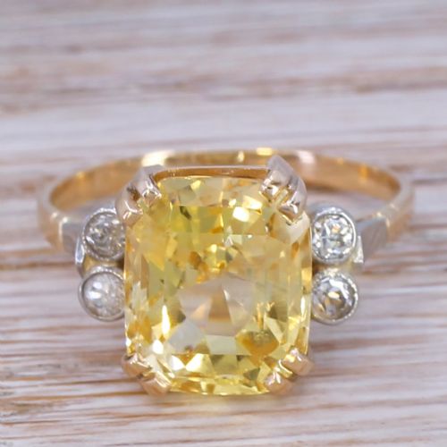 fig 1. Art Deco 7.02 Carat Ceylon Yellow Sapphire Solitaire Ring, circa 1920