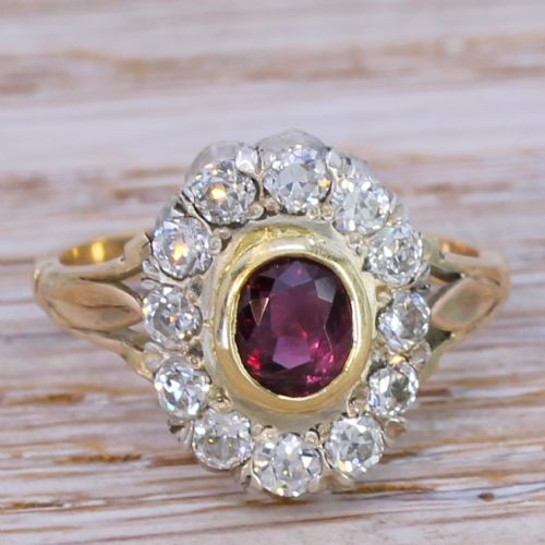 fig 1. Victorian 0.93 Carat Ruby & Old Cut Diamond Cluster Ring, circa 1900